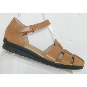 ARAVON Josie Two Piece brown leather hook and loop fisherman sandals 9.5